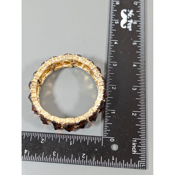 Monet Brown Rhinestone Tennis Bracelet 7" Stretch Gold Tone - Picture 8 of 8